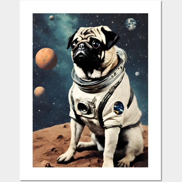 Astronaut Pug in Space Vintage Surreal Collage Art Wall Art by Art-Jiyuu